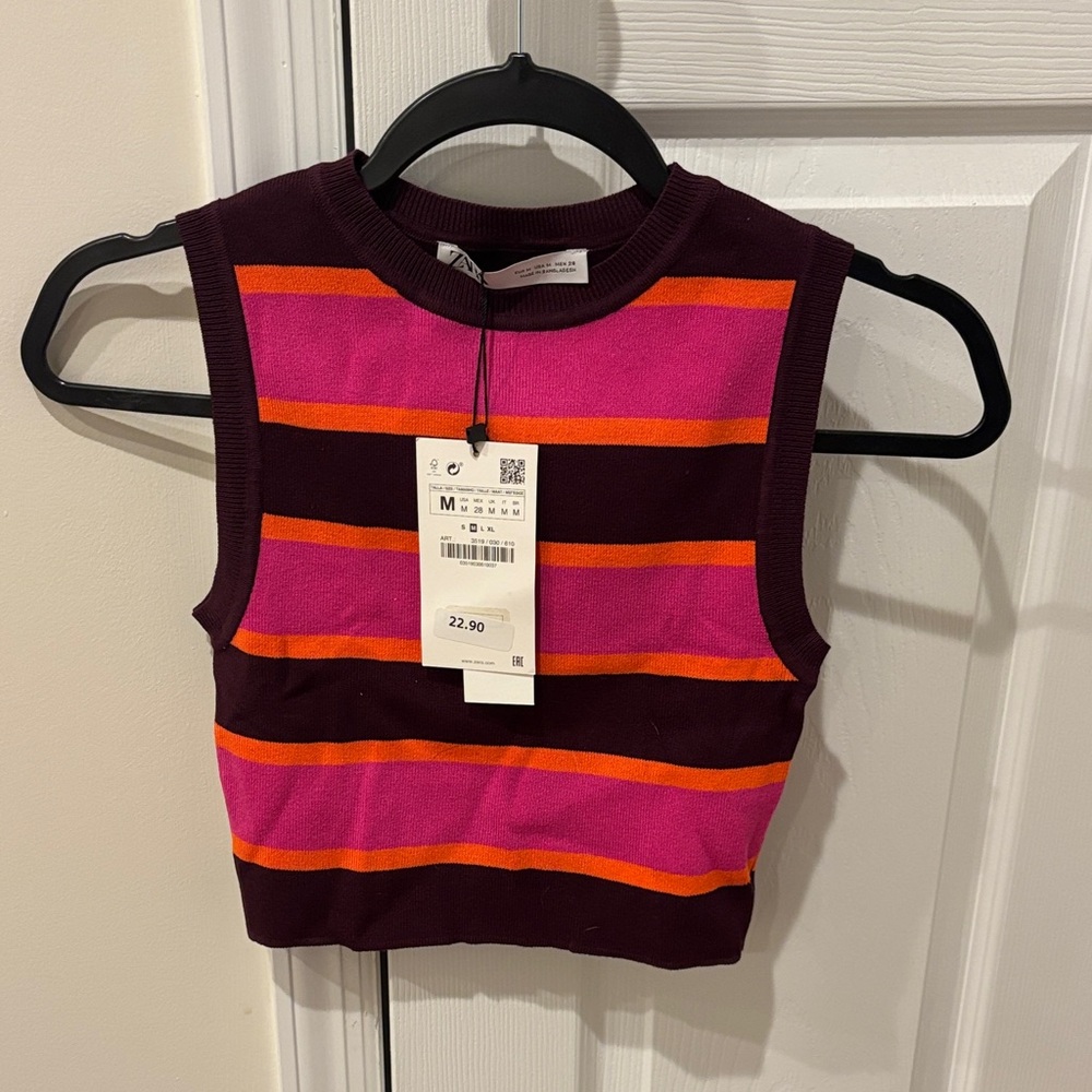 Zara Pink and Orange Striped Tank Top